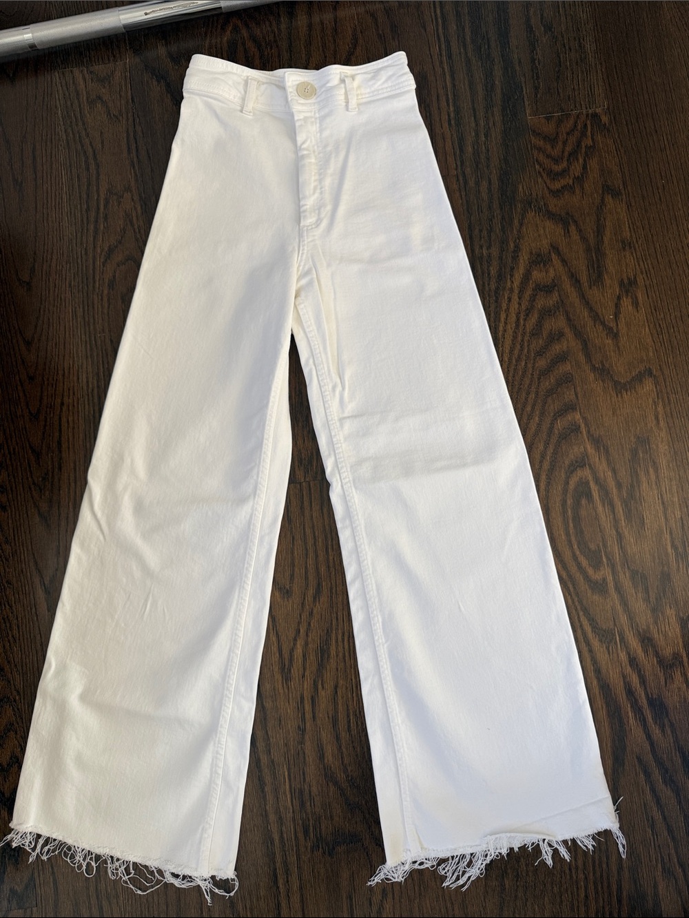 Zara The Marine White High-Rise Wide-Leg Jeans with Frayed Hem sz 0 / 32